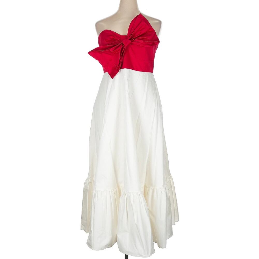 Hutch Red and White Asymmetrical Sleeveless Gown